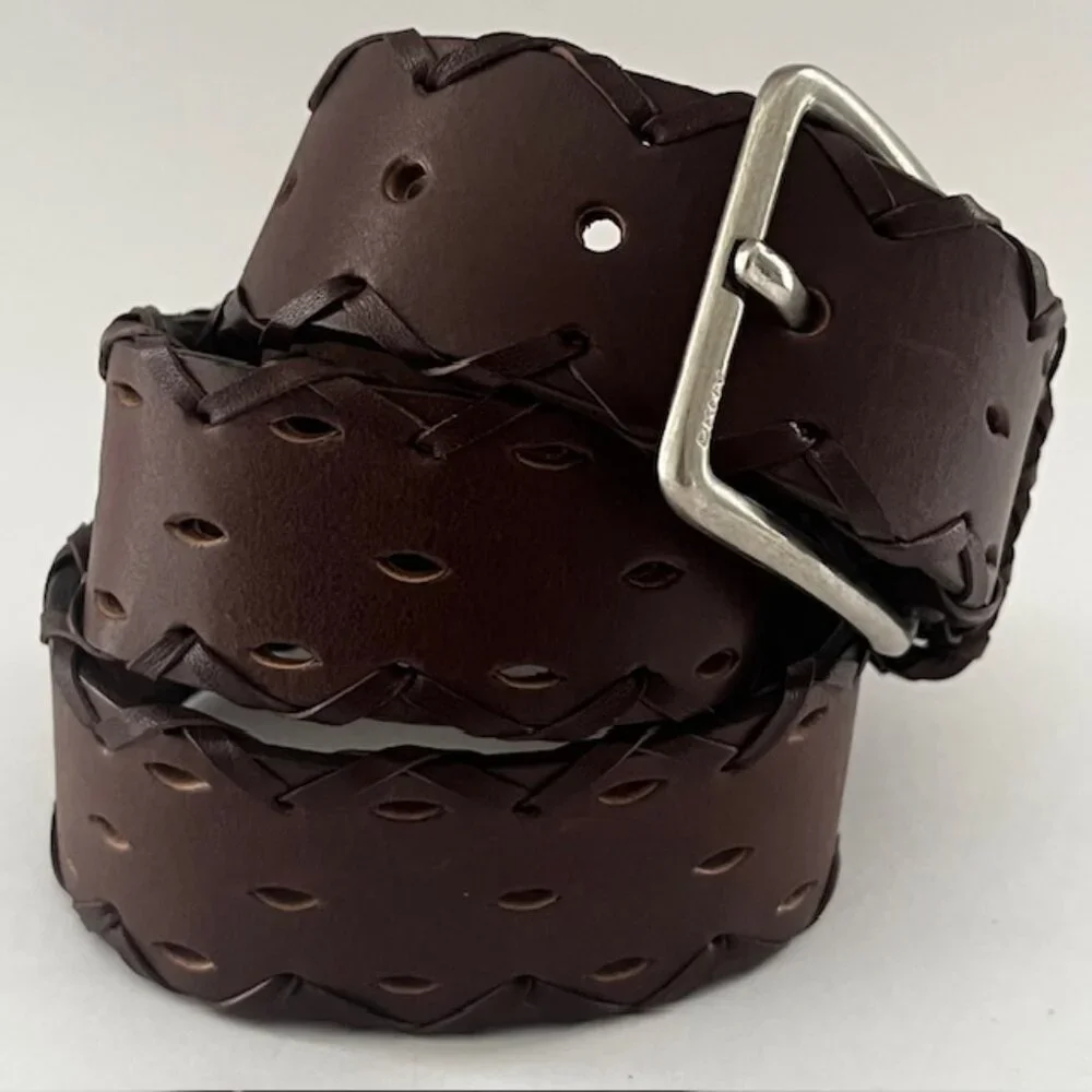 DKNY Dark Brown Braided Leather Belt with Silver Buckle